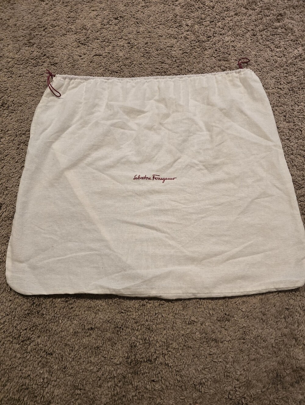 Salvatore Ferragamo larger size, cream dust bag, approx 24" X 20", Red Accents